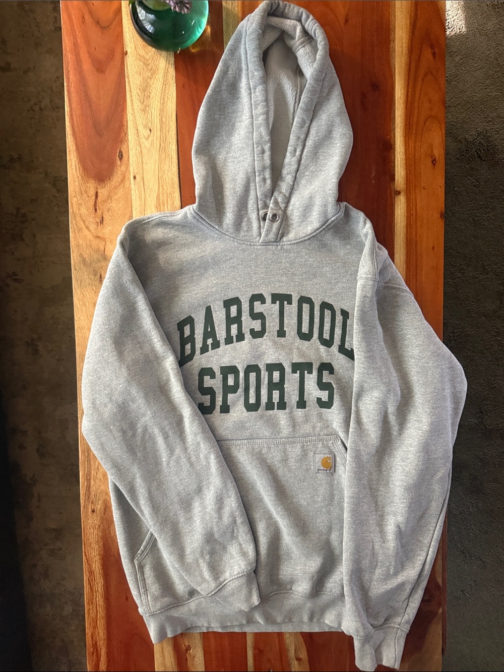 Carhartt Barstool Sports Gray Hoodie with Green Lettering